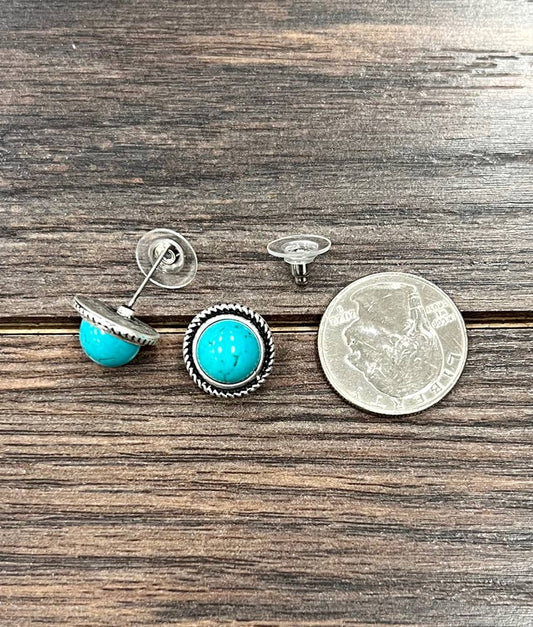 720598-1, 10mm Round Turquoise Stud Earrings