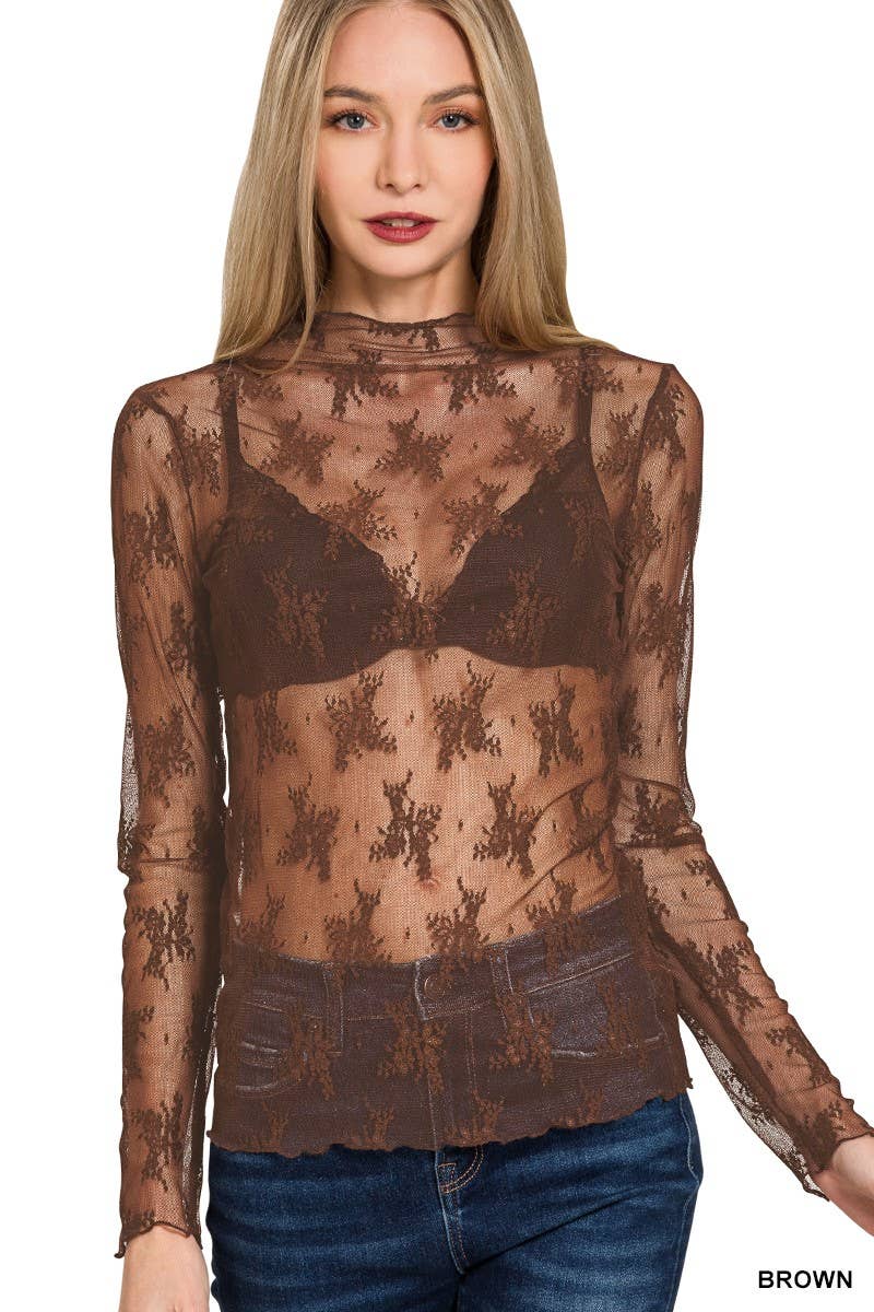 6343 Lace See-through Layering Top