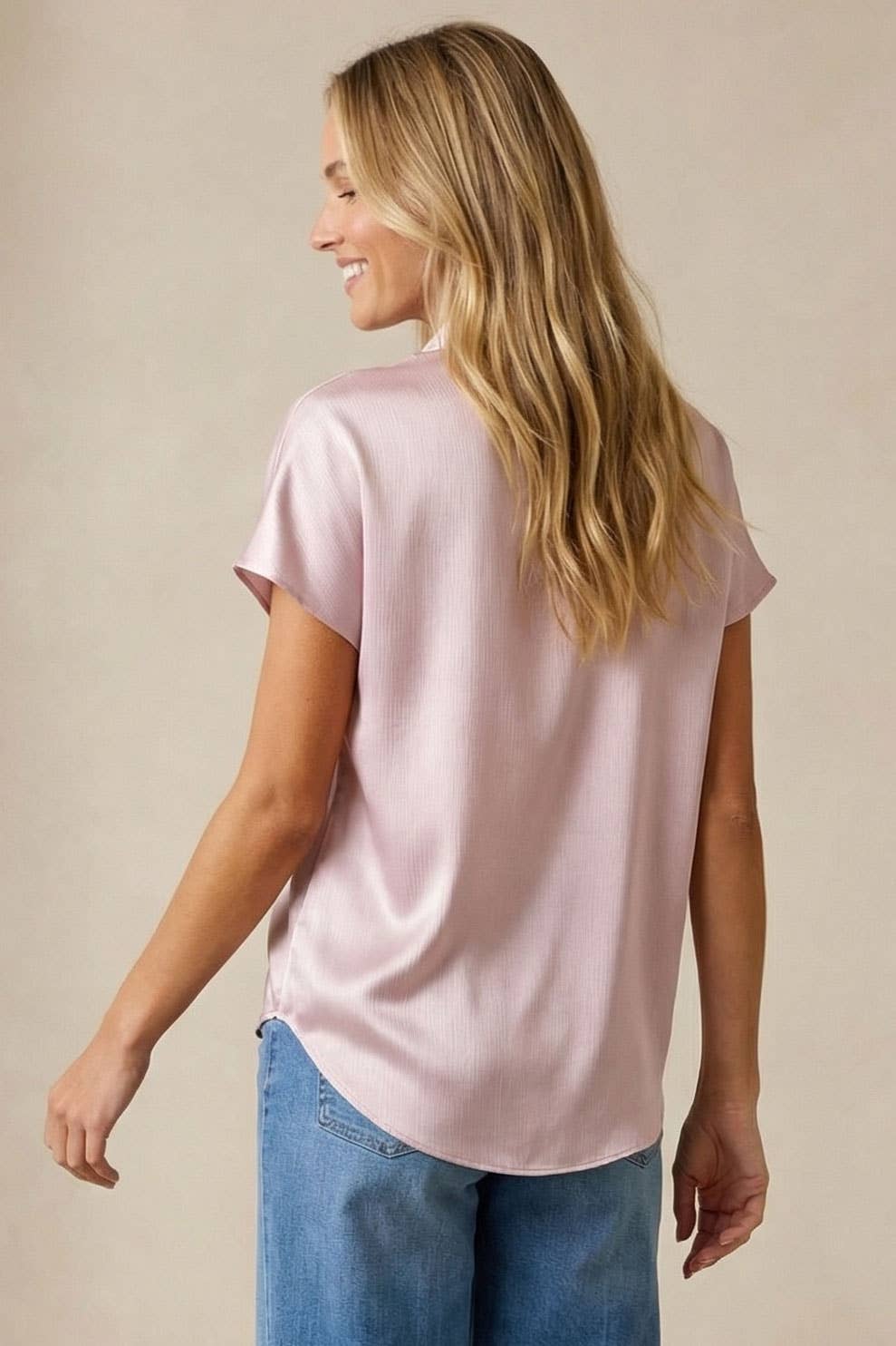Drop Shoulder Blouse In Crinkle Satin