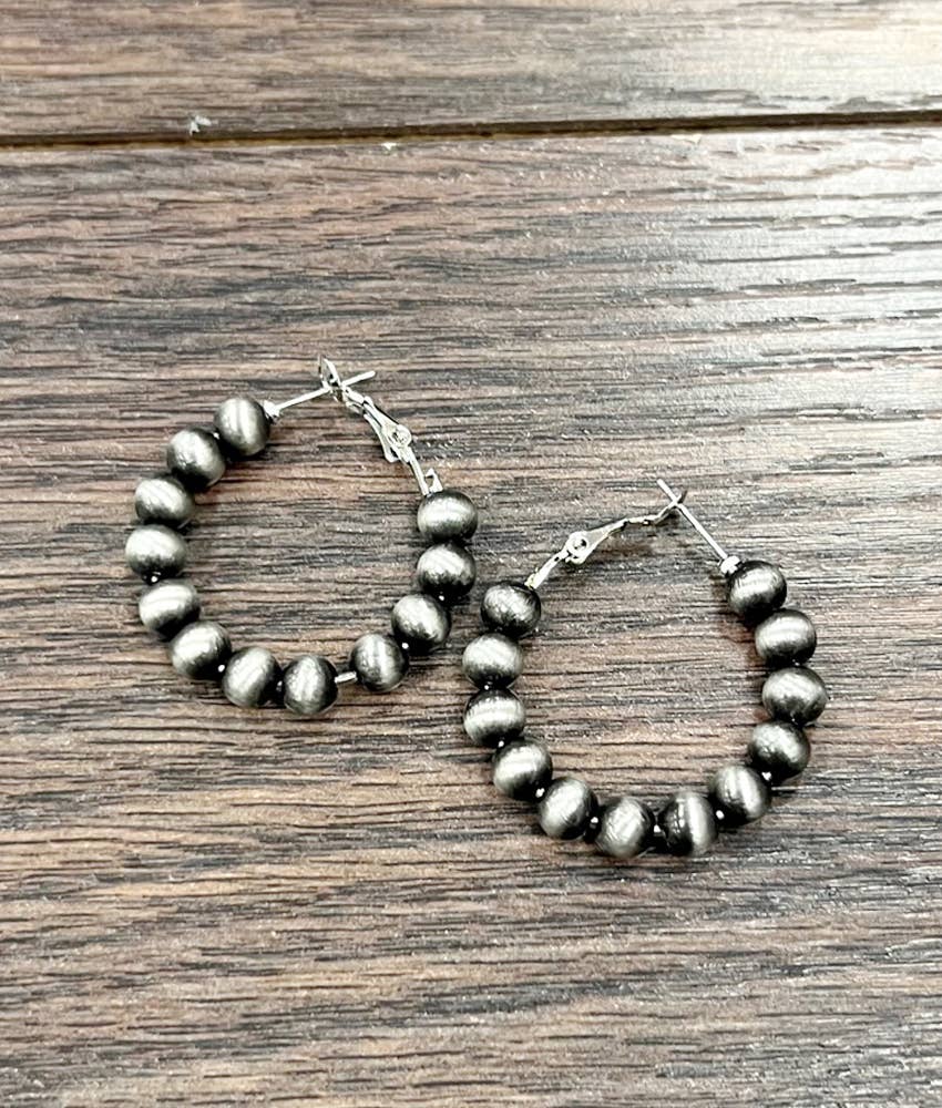724502 Handmade 25mm Hoop, 6mm Navajo Bead Earrings