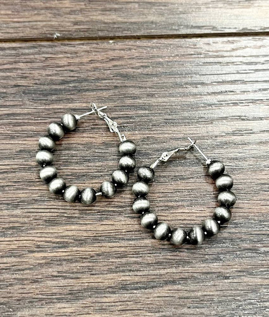 724502 Handmade 25mm Hoop, 6mm Navajo Bead Earrings