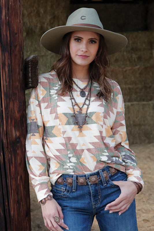 Shirts Women’s Long Sleeve Knit Aztec CTK7463002
