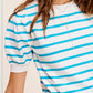 Shirts Women’s Lightweight Puff Short Sleeve Stripe Knit Top JCS3562