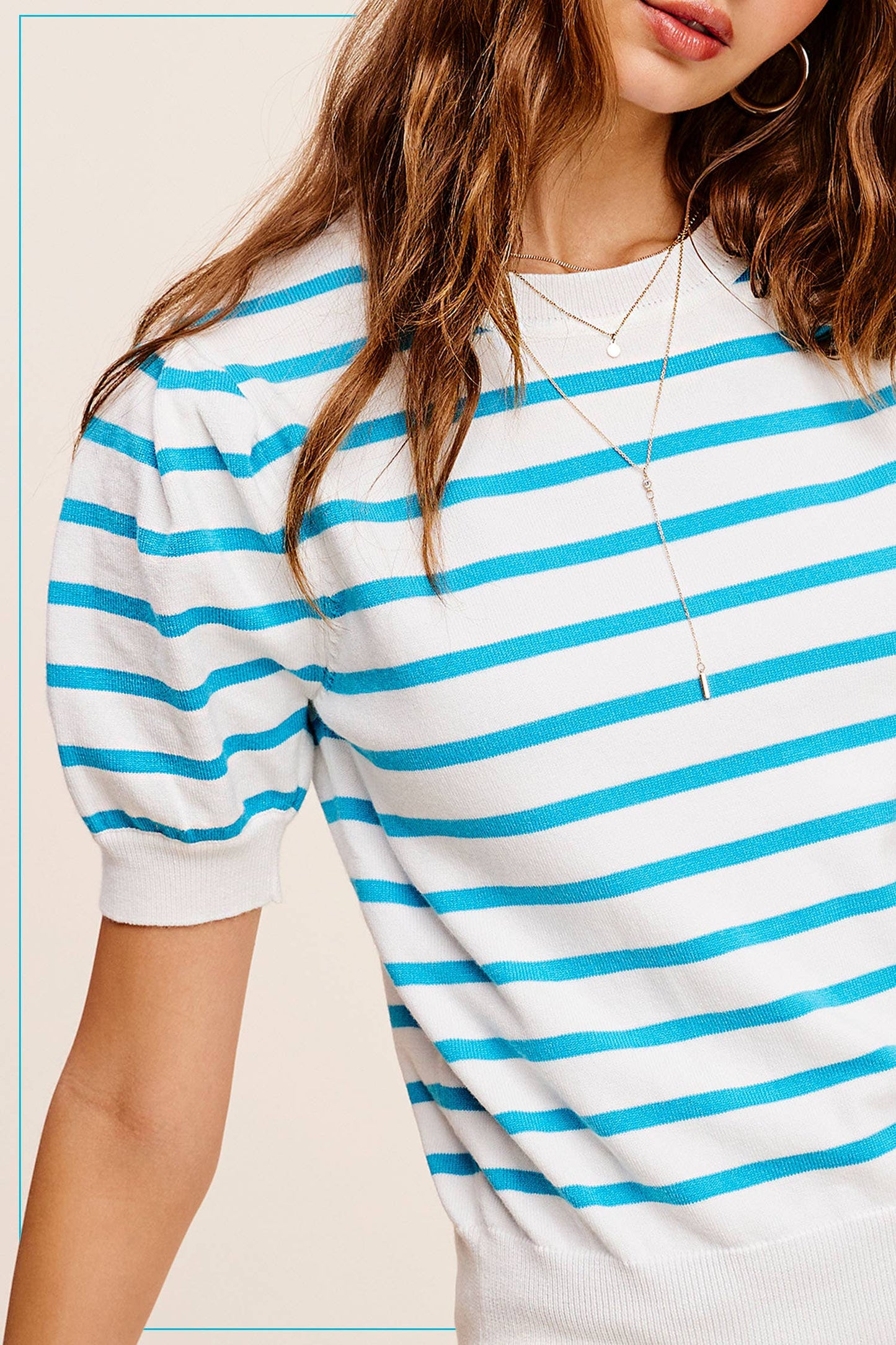 Shirts Women’s Lightweight Puff Short Sleeve Stripe Knit Top JCS3562