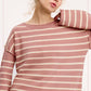 MCS3588-Striped Round Neck Loose Fit Long Sleeve Sweater