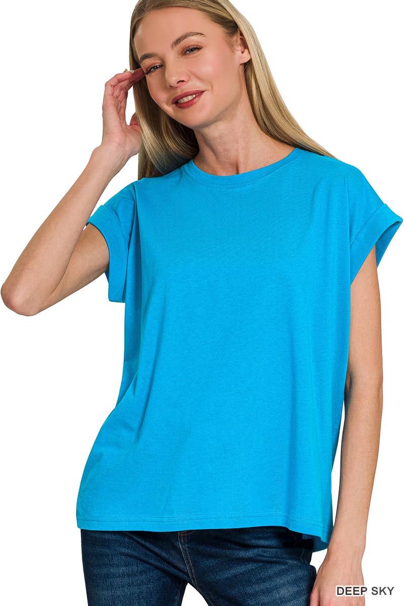 3381 Round Neck Folded Short Sleeve T-shirt CT3381Y