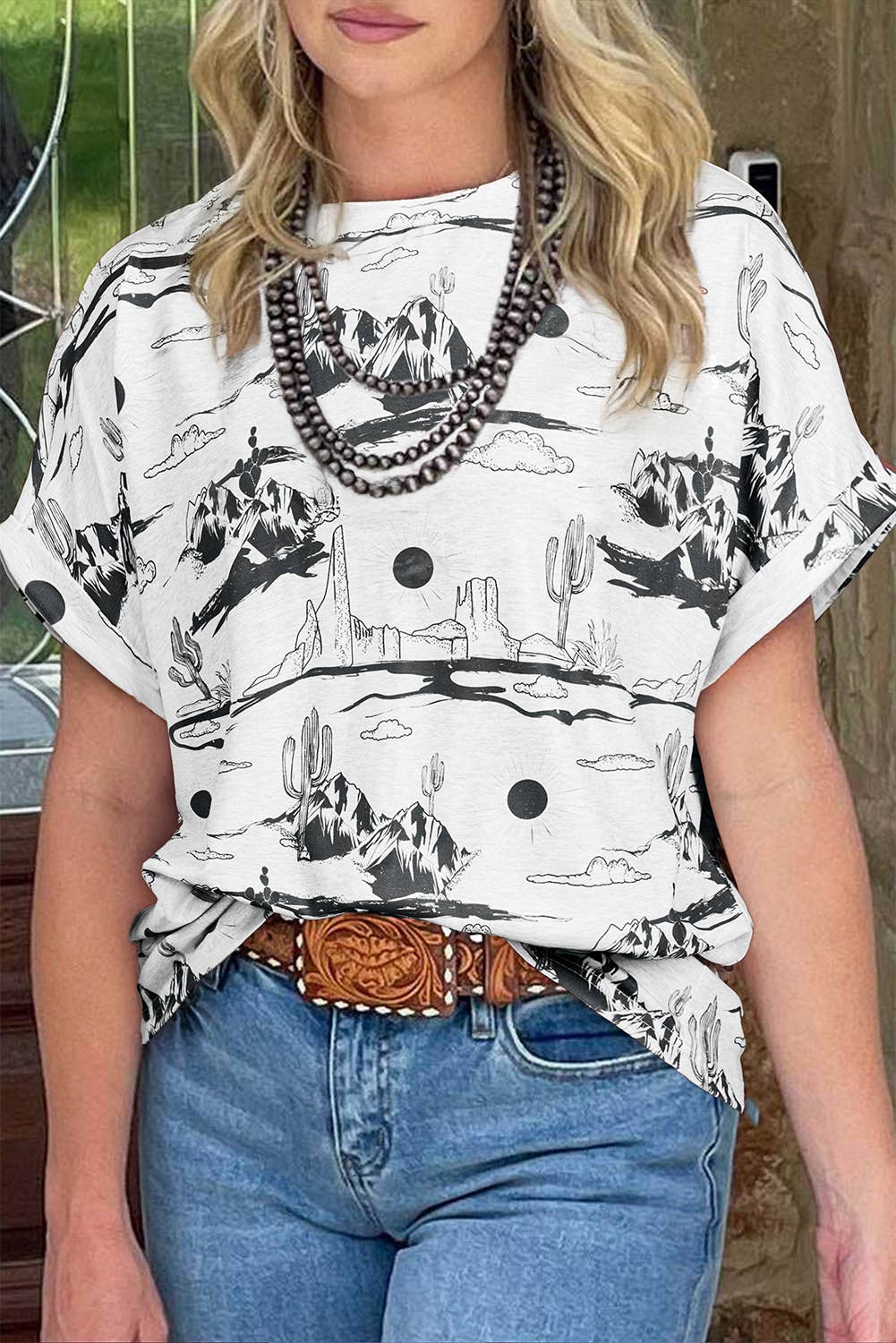 LDC Western Desert Sand Print Short Sleeve Knit Top 25227653