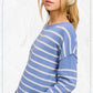MCS3588-Striped Round Neck Loose Fit Long Sleeve Sweater