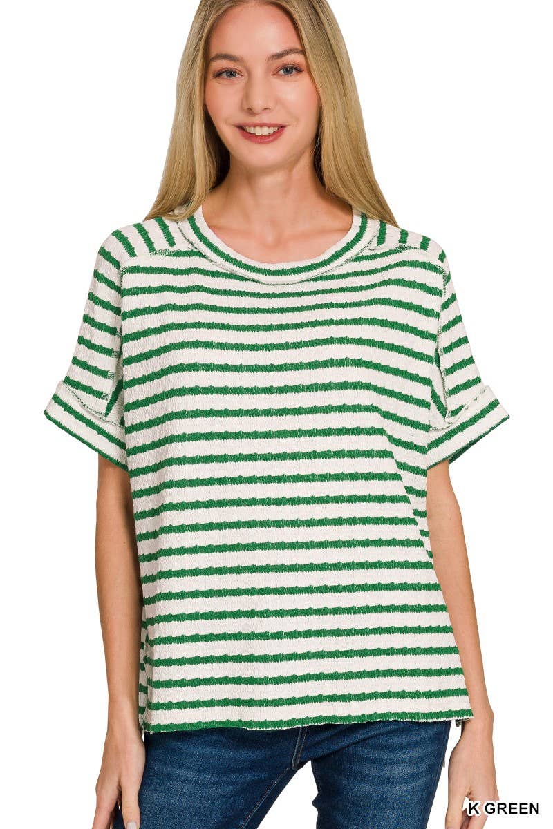 8602A Stripe Jacquard Round-neck Box Tee