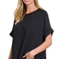 8451 Textured Line Short Cuff Sleeve Raw Edge Top