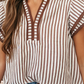 Shirts Women’s Stripe Double Ruffled Short Sleeve V Neck Blouse DLM25134769