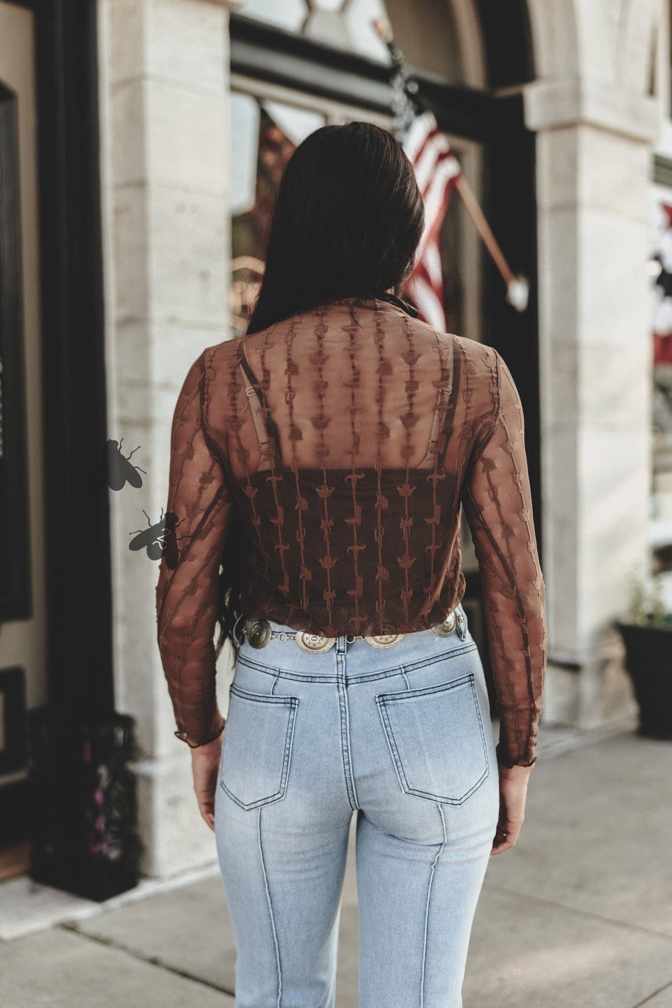 LARIAT LACE L/S *CHOCLATE Mesh top
