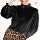 HCT7698-Soft Velvet Long Puff Sleeve Blouse Top shirt womens