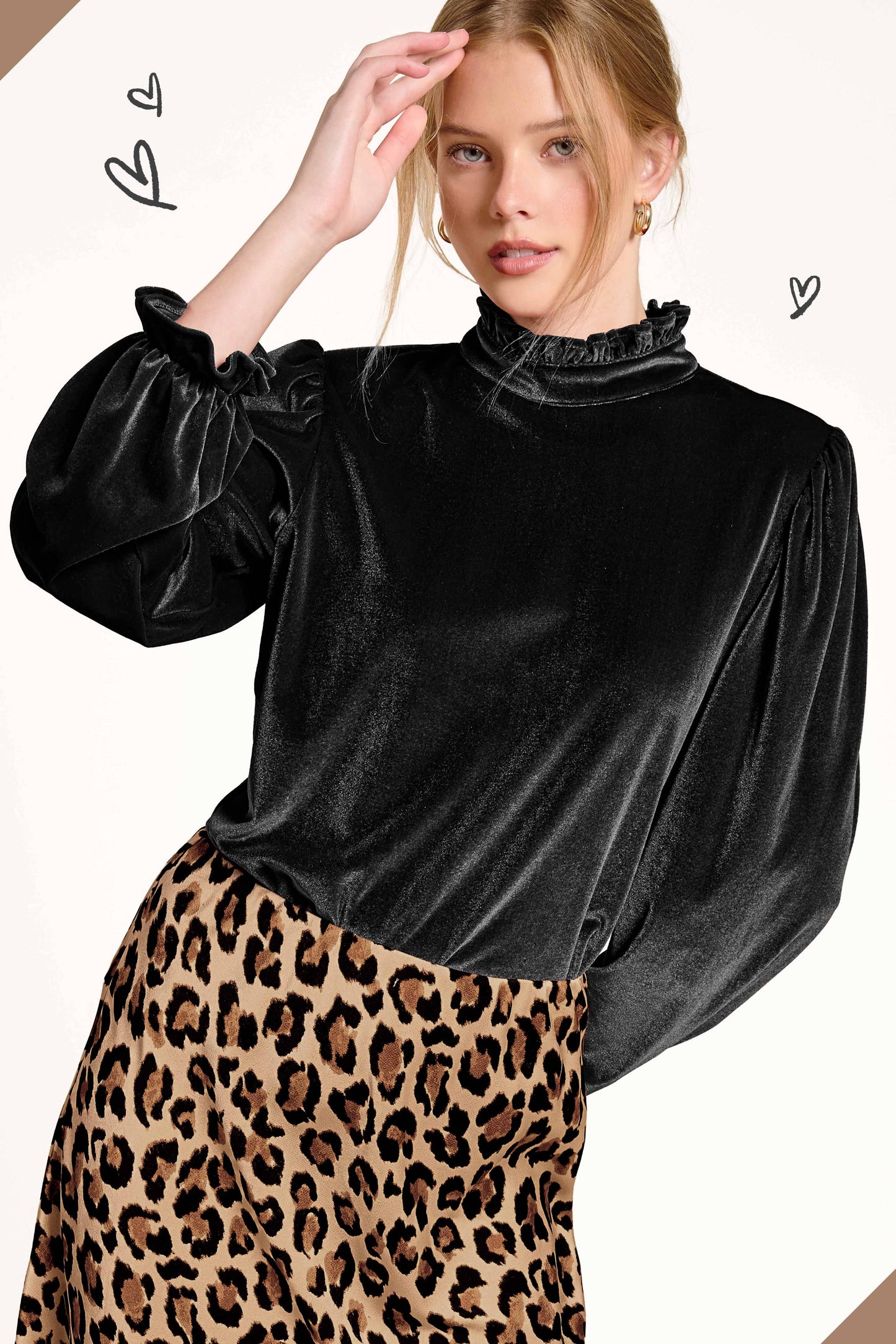 HCT7698-Soft Velvet Long Puff Sleeve Blouse Top shirt womens