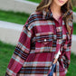 Outerwear Loose Fit Plaid Button Down Shacket with  Pockets JKT1797