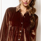 HCD9315-Soft Velvety Button Down Collar Dress