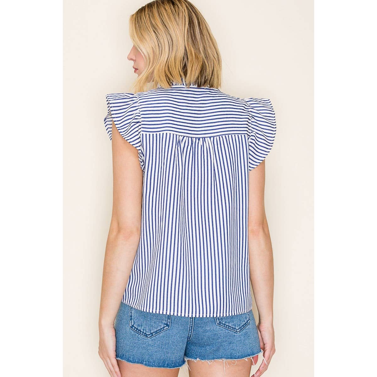 Shirts Women’s FRILLED SPLIT NECK STRIPED TOP 20952
