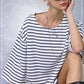 HDT7723-Striped Semi Crop Top women’s shirt with 3/4 Bell Sleeves