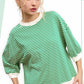 Shits Women’s Loose Fit Striped Short Sleeve Crew Neckline Top MCT7688