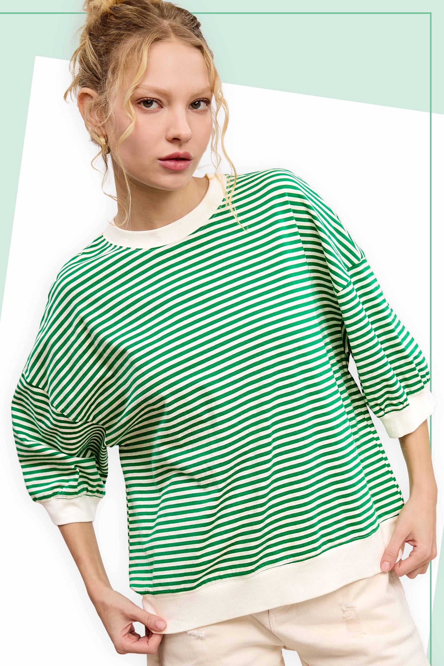 Shits Women’s Loose Fit Striped Short Sleeve Crew Neckline Top MCT7688