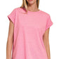 3381 Round Neck Folded Short Sleeve T-shirt CT3381Y