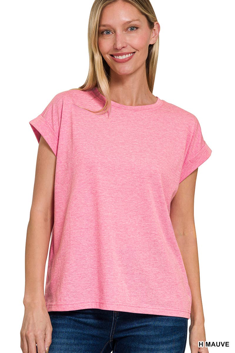 3381 Round Neck Folded Short Sleeve T-shirt CT3381Y