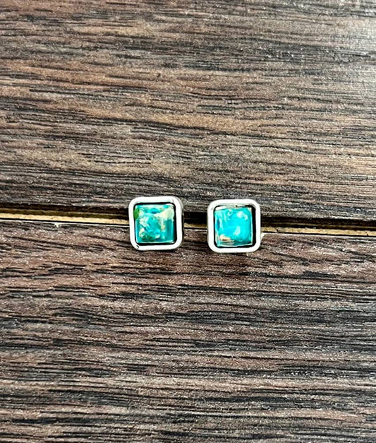 724794, 6mm Square Gemstone Stud Earrings