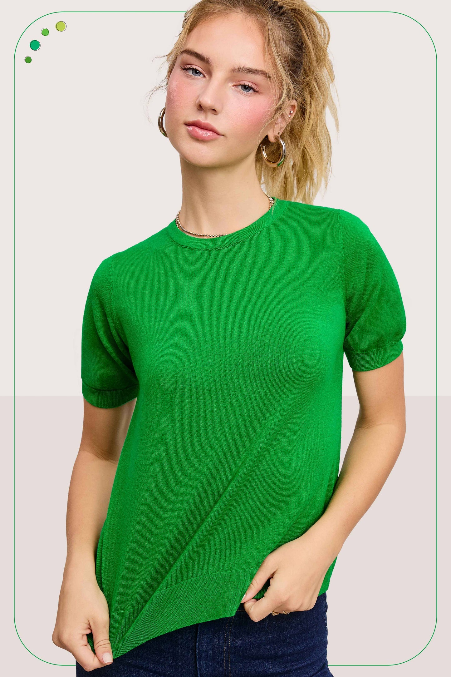 Soft Short Puffy Sleeve Basic Stretchy Knit Top MCS3600