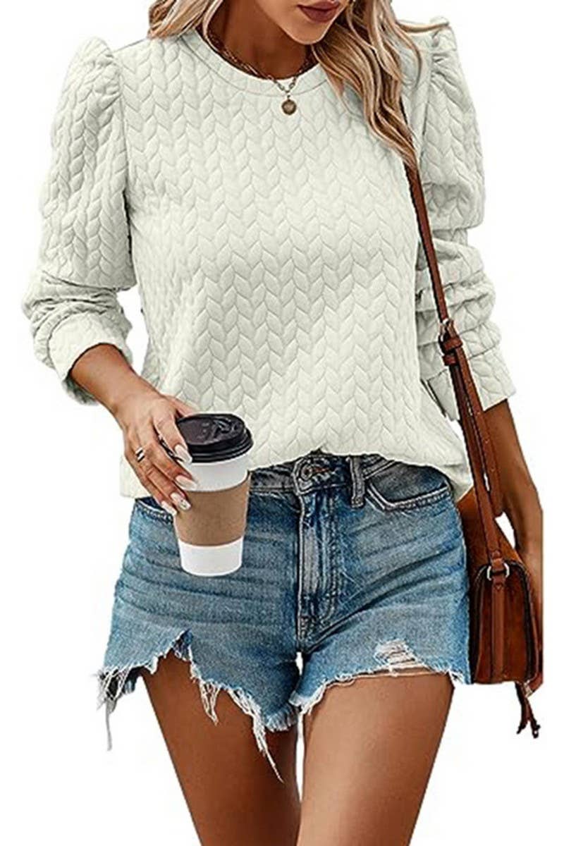 CWOSWL07861 PUFFER CABLE KNIT SWEATSHIRT outerwear women’s