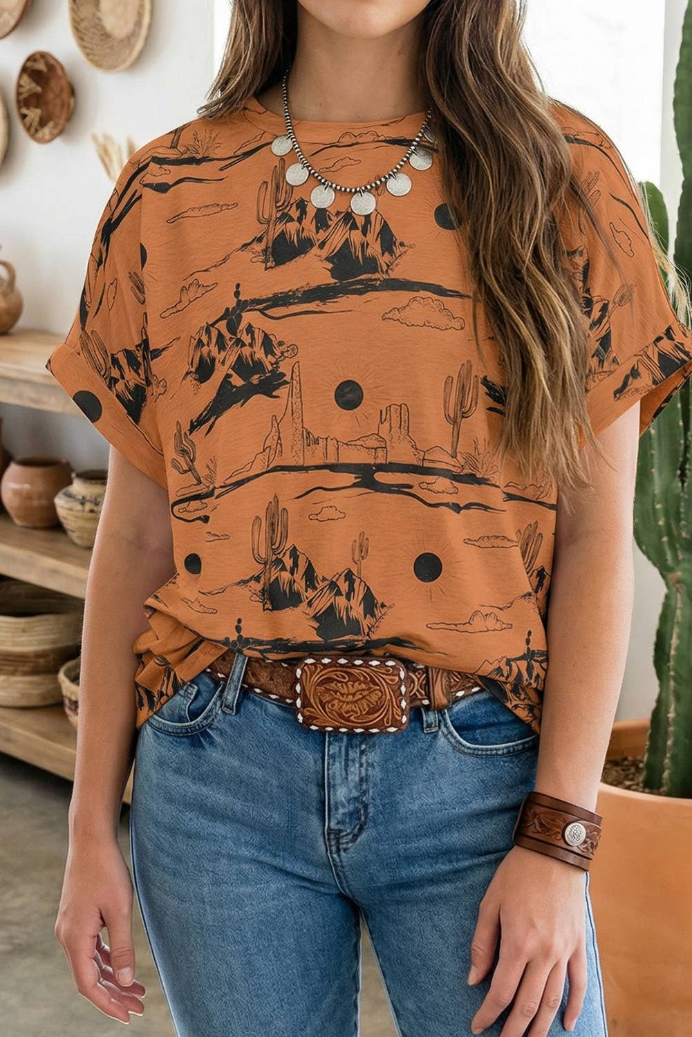 LDC Western Desert Sand Print Short Sleeve Knit Top 25227653
