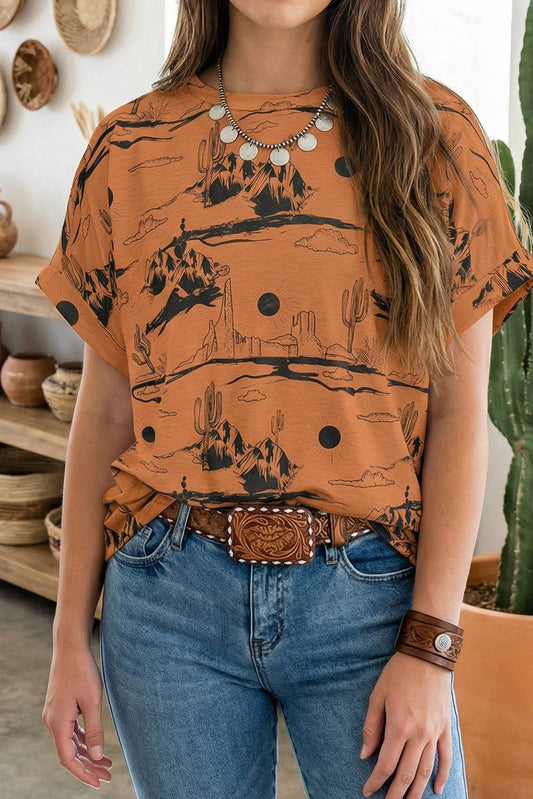 LDC Western Desert Sand Print Short Sleeve Knit Top 25227653