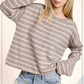 MCS3588-Striped Round Neck Loose Fit Long Sleeve Sweater