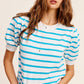 Shirts Women’s Lightweight Puff Short Sleeve Stripe Knit Top JCS3562