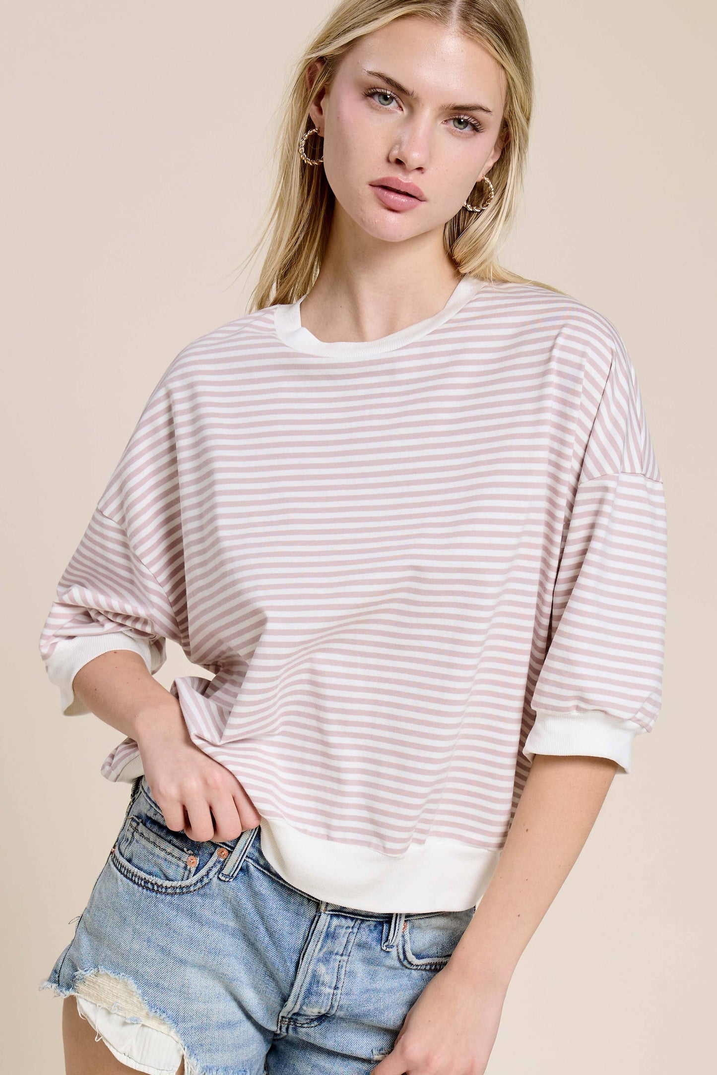 Shits Women’s Loose Fit Striped Short Sleeve Crew Neckline Top MCT7688