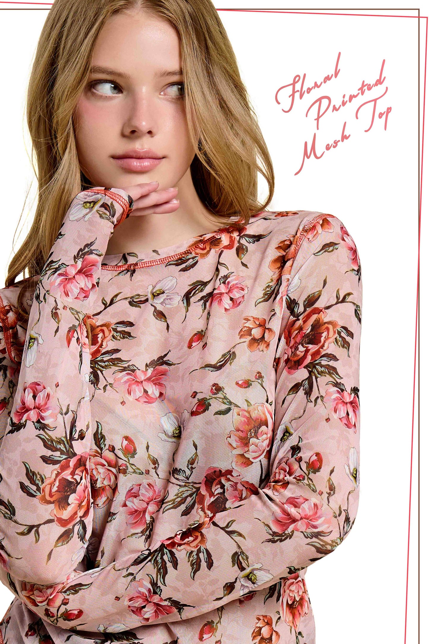 JDT7714-Semi Sheer Crew Neck Long Sleeve Mesh Layering Top