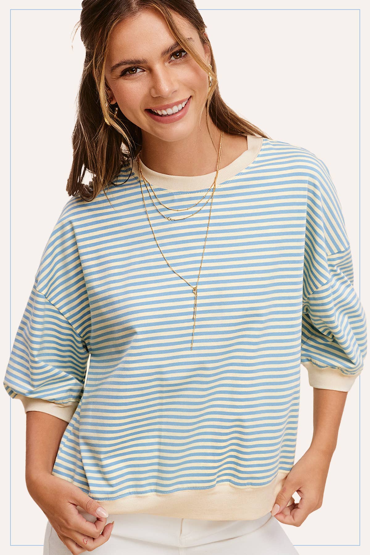 Shits Women’s Loose Fit Striped Short Sleeve Crew Neckline Top MCT7688
