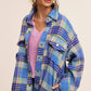 Outerwear Loose Fit Plaid Button Down Shacket with  Pockets JKT1797