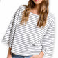 HDT7723-Striped Semi Crop Top women’s shirt with 3/4 Bell Sleeves
