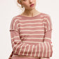 MCS3588-Striped Round Neck Loose Fit Long Sleeve Sweater