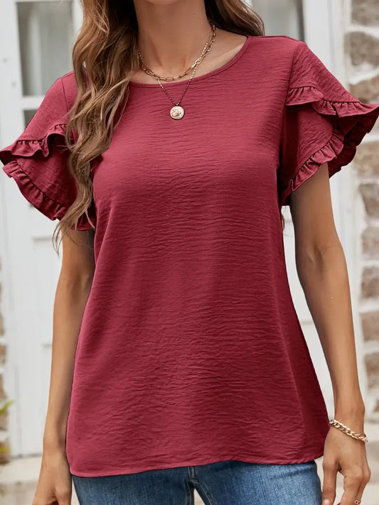 Shirt Women’s Round Neck Ruffle Blouse CWTBLS0352
