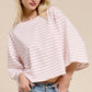 HDT7723-Striped Semi Crop Top women’s shirt with 3/4 Bell Sleeves