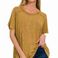 Washed Ribbed Short Sleeve Boat-neck Top 8393a