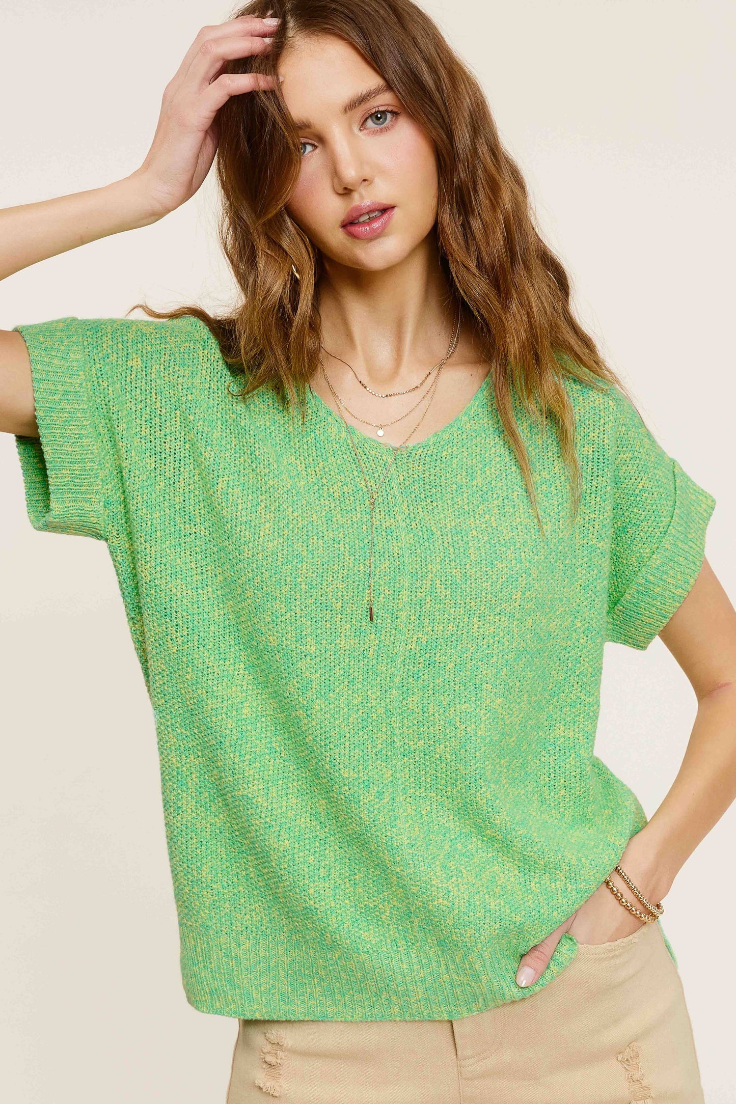 MCS3580-Soft Lightweight Loose Fit Textured Pullover Sweater