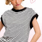 JDT7710 Shirts Women’s Nautical Cap Sleeve Striped Top 4th of july