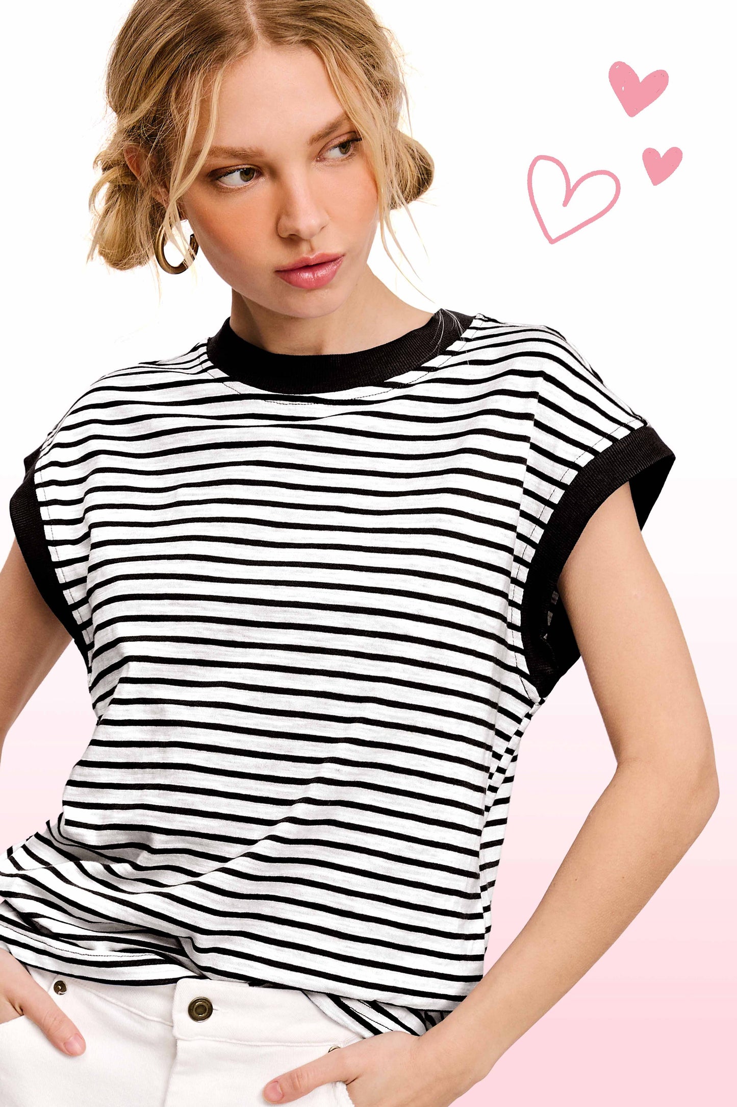 JDT7710 Shirts Women’s Nautical Cap Sleeve Striped Top 4th of july