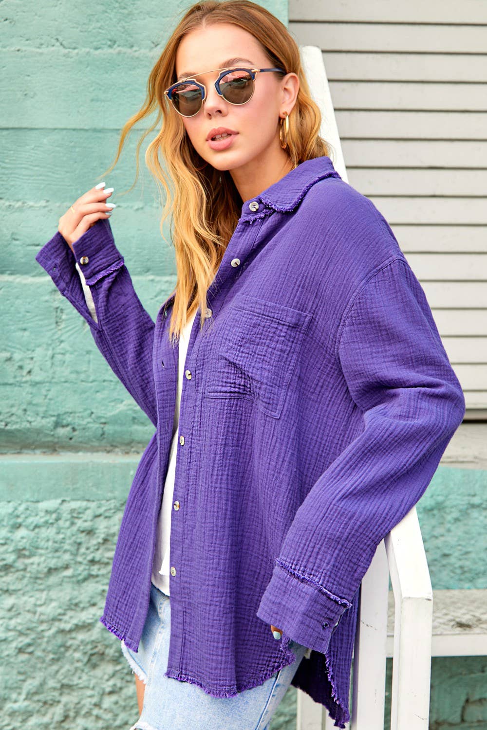 Shirts  Crinkled Gauze Button Down Shirts SRT7448