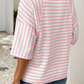 Shirts Women’s Striped Textured Knit Split Hem Half Sleeve Loose Top P1819