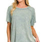 8393A Washed Ribbed Short Sleeve Boat-neck Top