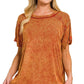 8393A Washed Ribbed Short Sleeve Boat-neck Top