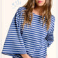 HDT7723-Striped Semi Crop Top women’s shirt with 3/4 Bell Sleeves